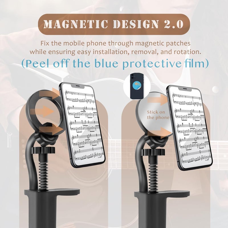 FAELUNE Magnetic Guitar Phone Holder Mount, Adjustable & Rotatable Arm, Supports iPhone 12+&Magsafe, Universal Phone Fit, Ideal for Digital Sheet Music, Teaching Videos, Live Streaming & Recording - Image 4